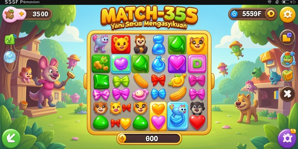 Tampilan gameplay seru di 555F dengan tantangan Match-3.