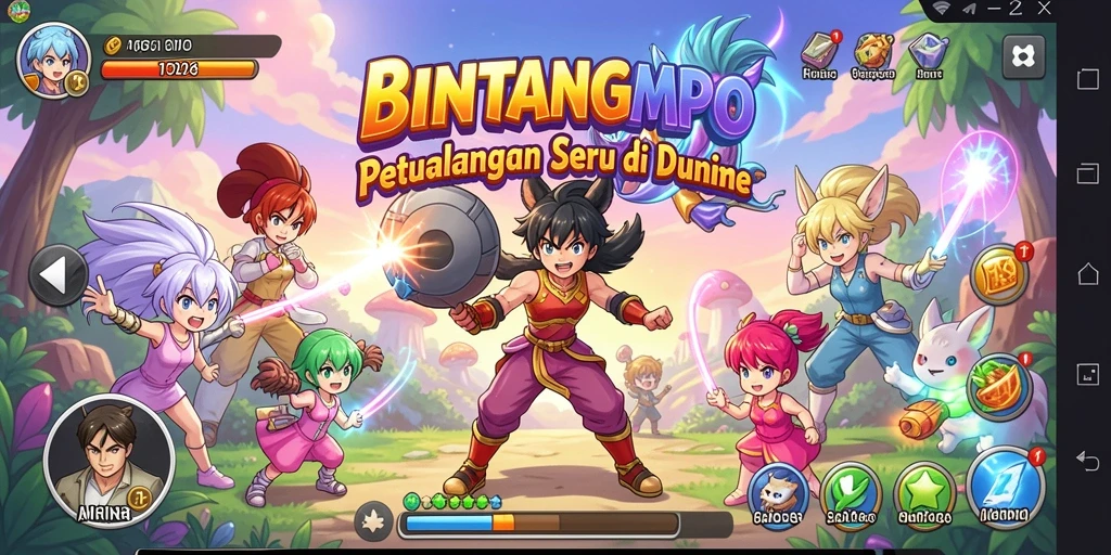 Tampilan gameplay BINTANGMPO yang seru dengan karakter anime.