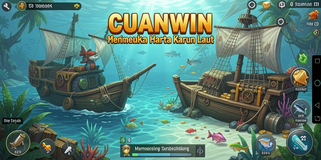 Tampilan gameplay CUANWIN saat memancing di laut yang indah...