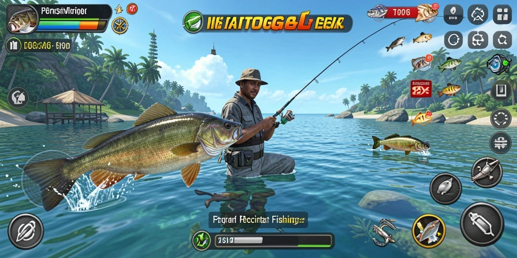 Tampilan gameplay FIATOGEL yang menakjubkan saat menangkap ikan.