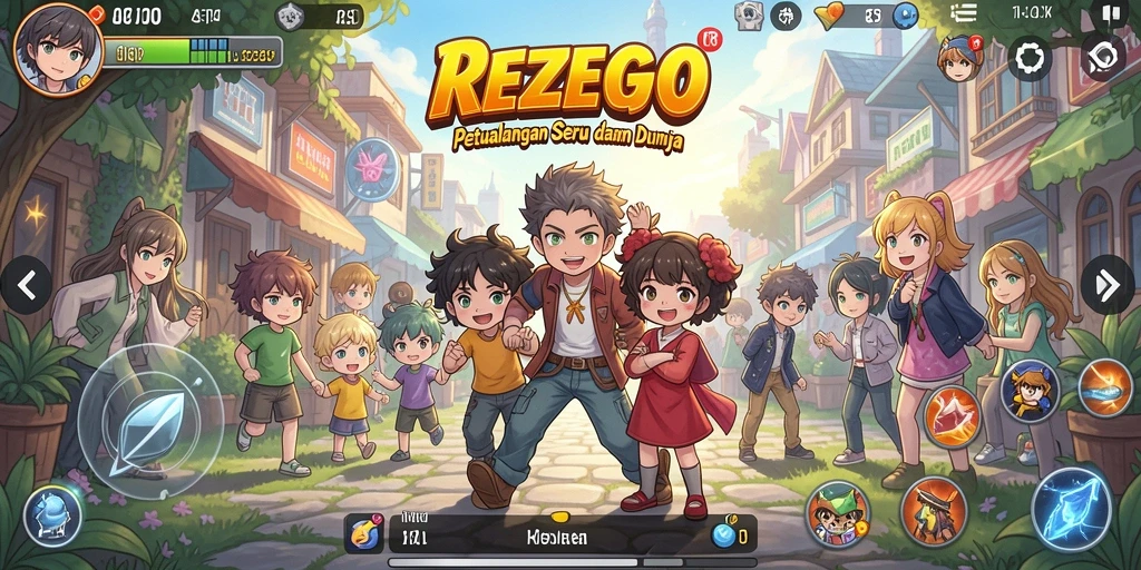 Tangkapan layar dari gameplay seru REZEGO dengan karakter anime ikonik.