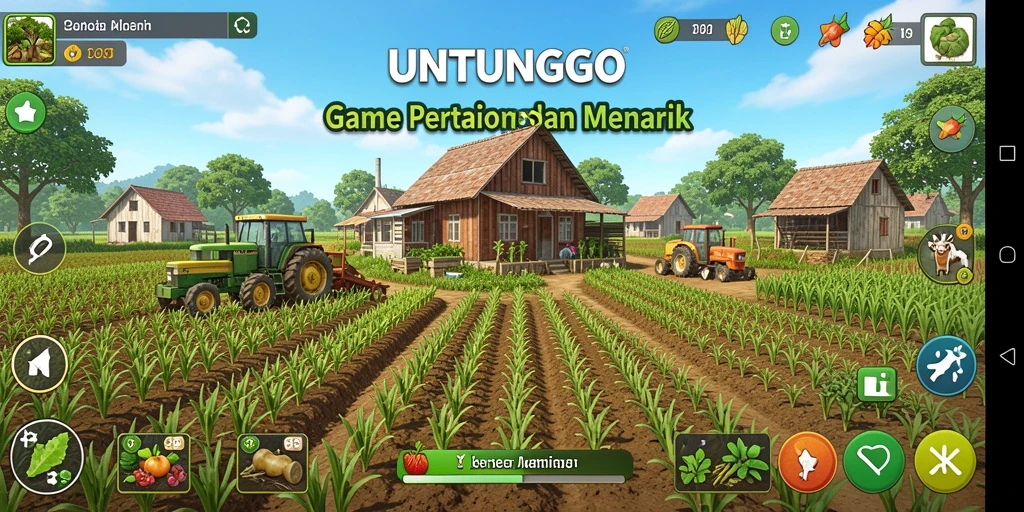 Gameplay UNTUNGGO yang menampilkan kebun yang indah dan beragam tanaman.